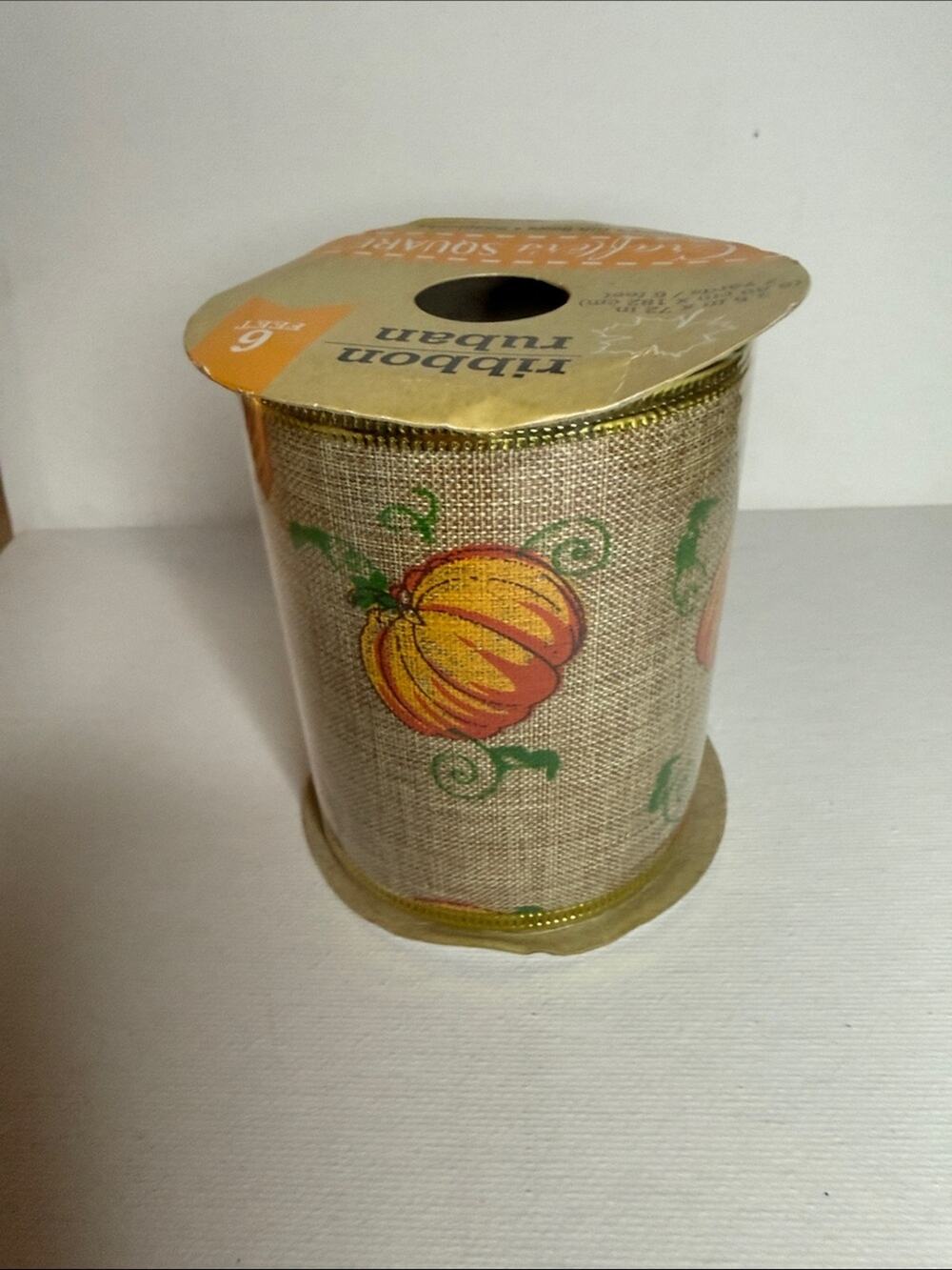 Harvest Pumpkin Burlap Ribbon with Gold Trim - Ribbon Turban